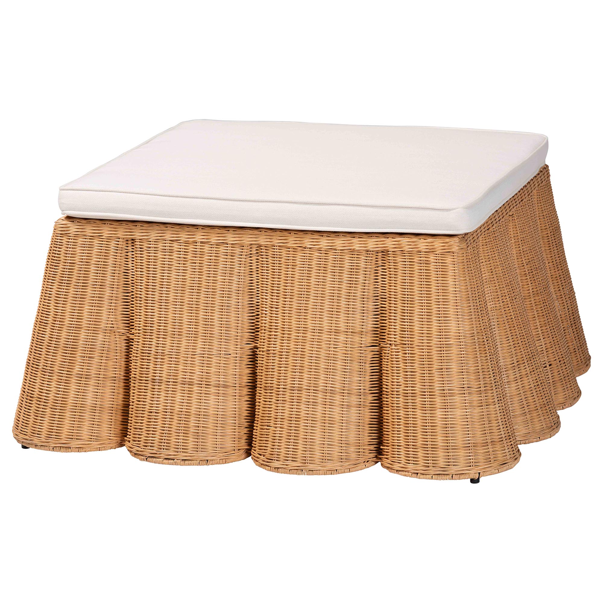 bali & pari Palm Scallop Natural Rattan Ottoman with Cushion - Handwoven Wicker Accent Bench or Footrest for Living Room, Bedroom, or Sunroom Decor, 39" Square Affordable modern furniture in Chicago, classic living room furniture, modern ottoman, cheap ottoman